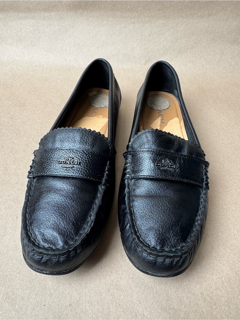 Vintage COACH Odette Black Pebbled Leather Driver Loafers Flats Size 10 EUR 40